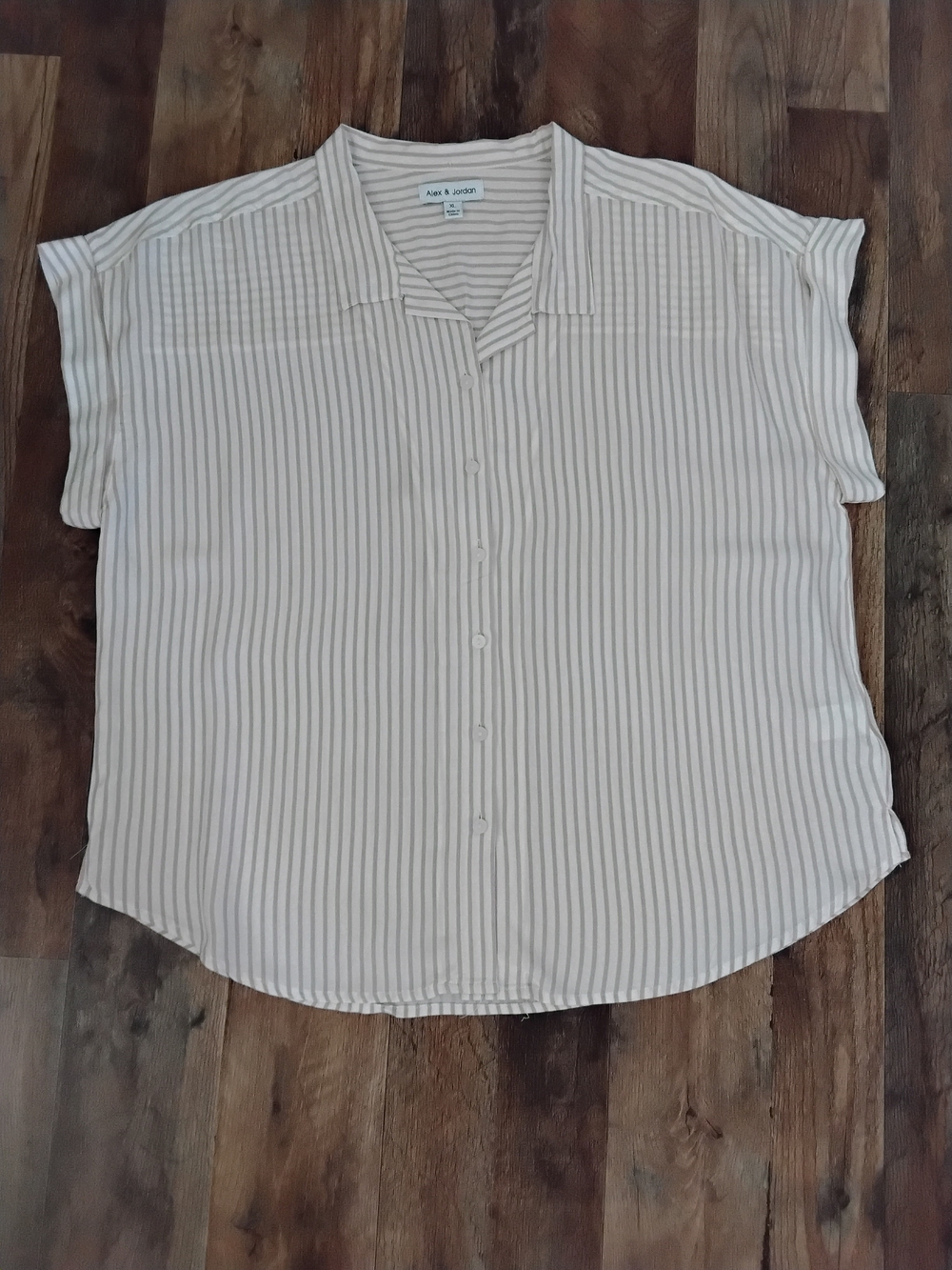 Cream Striped Short-Sleeve Button Front Top